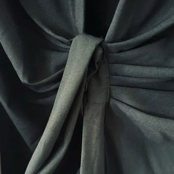 Native One Women's Black Long Sleeve Tie Front Plunge V-Neck Mini Dress Size L - Picture 4 of 10